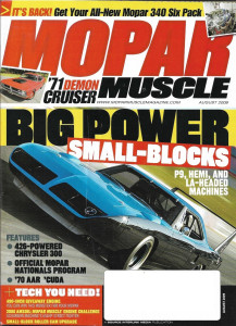 MOPAR MUSCLE 2009 AUG - SRT-8 CHRYSLER 300, NASCAR SUPERBIRD, MAX-WEDGE DART